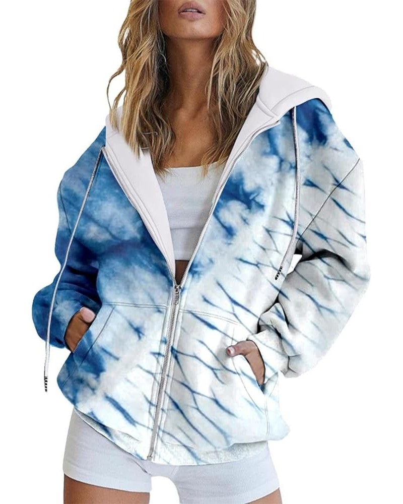 Womens Full Zip Up Hoodies Long Sleeve Oversized Y2K Coat Trendy Fall Outfits Casual Drawstring Jackets with Pockets C-blue $...