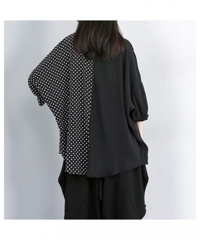 Women's Summer Button-Up Patchwork Blouse Top GY1896 Black $16.47 Blouses