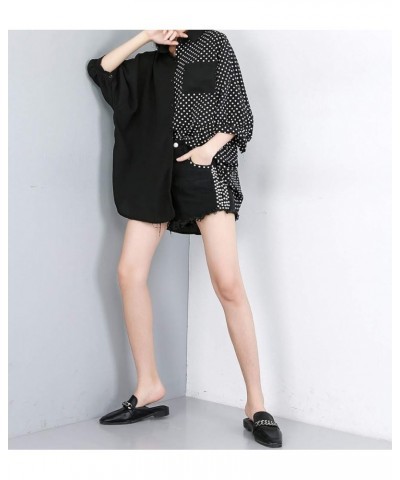 Women's Summer Button-Up Patchwork Blouse Top GY1896 Black $16.47 Blouses