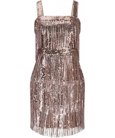 Womens Fashion Sparkly Sequin Dresses Sexy Square Neck Fringe Mini Dress 1920s Party Evening Cocktail Flapper Dresses Beige $...