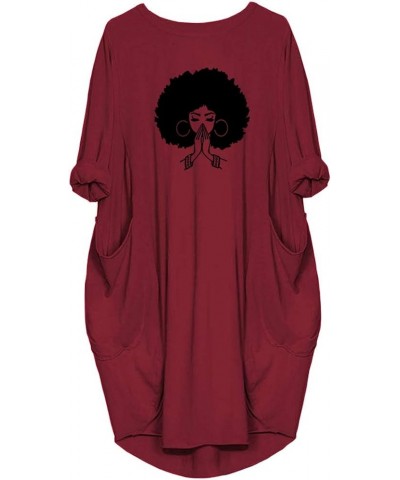 Women Afro Cute Graphic Print Long Sleeve Casual Tunic Dress with Big Pocket Red $11.19 Dresses