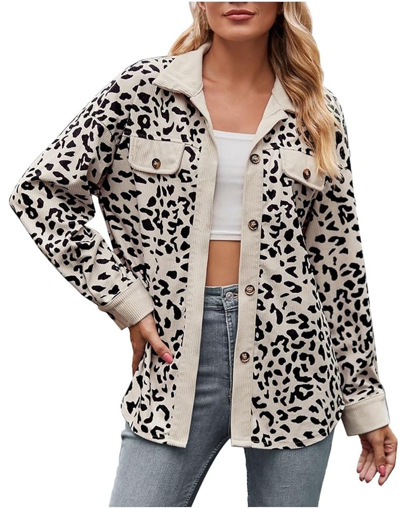 Women's Corduroy Jacket Leopard Print Button Down Shirts Long Sleeve Casual Jacket Coats Fall Fashion Clothes 2023 12 Beige $...