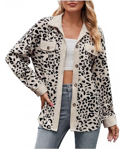 Women's Corduroy Jacket Leopard Print Button Down Shirts Long Sleeve Casual Jacket Coats Fall Fashion Clothes 2023 12 Beige $...