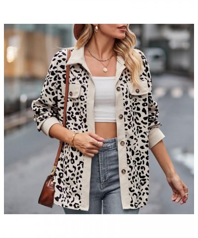 Women's Corduroy Jacket Leopard Print Button Down Shirts Long Sleeve Casual Jacket Coats Fall Fashion Clothes 2023 12 Beige $...