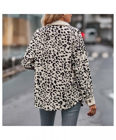 Women's Corduroy Jacket Leopard Print Button Down Shirts Long Sleeve Casual Jacket Coats Fall Fashion Clothes 2023 12 Beige $...