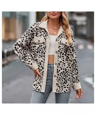 Women's Corduroy Jacket Leopard Print Button Down Shirts Long Sleeve Casual Jacket Coats Fall Fashion Clothes 2023 12 Beige $...