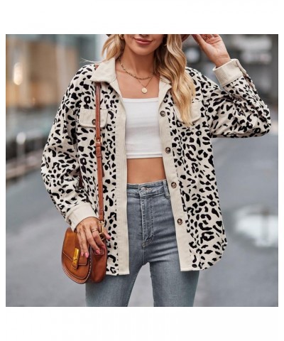 Women's Corduroy Jacket Leopard Print Button Down Shirts Long Sleeve Casual Jacket Coats Fall Fashion Clothes 2023 12 Beige $...