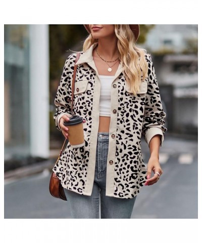 Women's Corduroy Jacket Leopard Print Button Down Shirts Long Sleeve Casual Jacket Coats Fall Fashion Clothes 2023 12 Beige $...