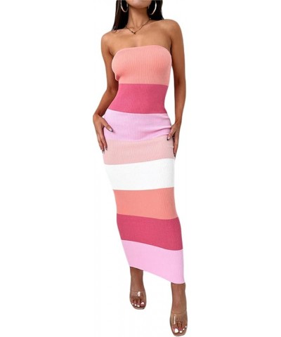 Women's Off Shoulder Sleeveless Cross Cutout Bodycon Elegant Knit Long Dress Backless Split Slim Fit Club Maxi Dress Pink-b $...