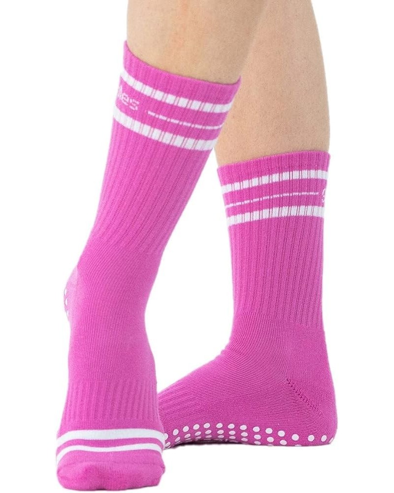 Grippy Crew Sock - Non Skid Sticky Grip Socks for Yoga, Pilates, Barre, Working Out, and Everyday Pink/White $9.24 Activewear