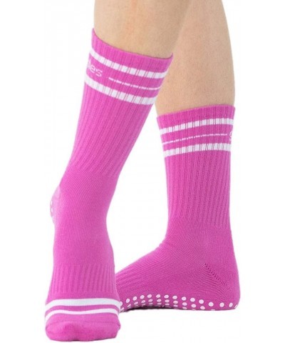 Grippy Crew Sock - Non Skid Sticky Grip Socks for Yoga, Pilates, Barre, Working Out, and Everyday Pink/White $9.24 Activewear