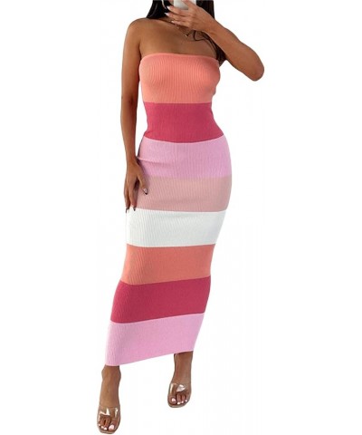 Women's Off Shoulder Sleeveless Cross Cutout Bodycon Elegant Knit Long Dress Backless Split Slim Fit Club Maxi Dress Pink-b $...