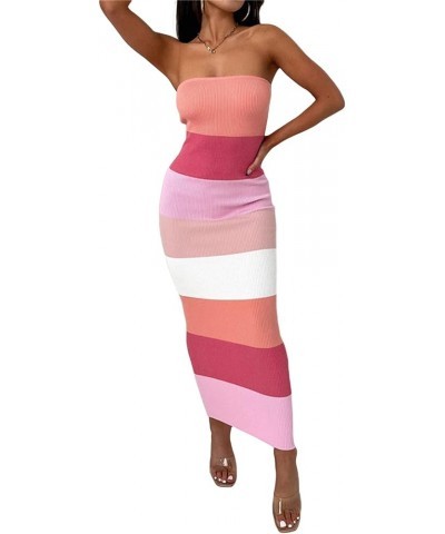 Women's Off Shoulder Sleeveless Cross Cutout Bodycon Elegant Knit Long Dress Backless Split Slim Fit Club Maxi Dress Pink-b $...