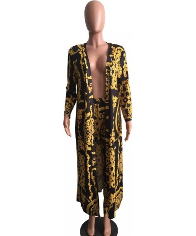 Womens 2 Piece Print Outfits Clubwear Long Sleeve Open Cardigan Pants Set Golden $22.31 Sweaters