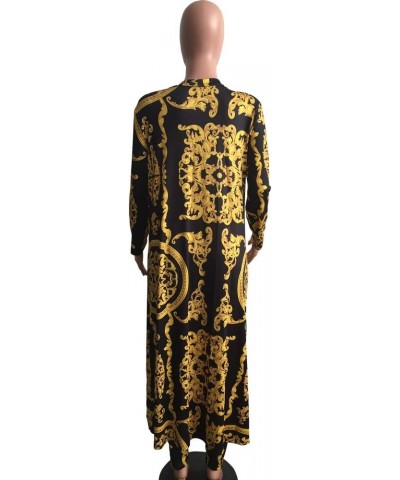 Womens 2 Piece Print Outfits Clubwear Long Sleeve Open Cardigan Pants Set Golden $22.31 Sweaters