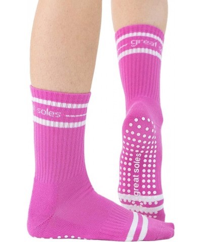 Grippy Crew Sock - Non Skid Sticky Grip Socks for Yoga, Pilates, Barre, Working Out, and Everyday Pink/White $9.24 Activewear