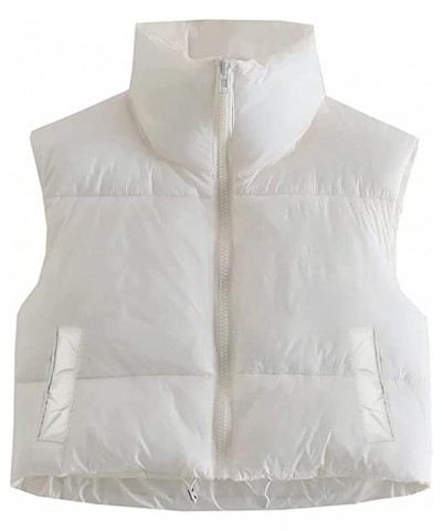 Women/Girls Winter Crop Vest Lightweight Sleeveless Warm Outerwear Puffer Vest Padded Gilet Pp-white $10.06 Vests