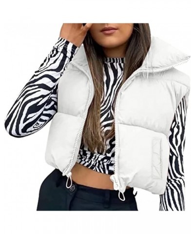 Women/Girls Winter Crop Vest Lightweight Sleeveless Warm Outerwear Puffer Vest Padded Gilet Pp-white $10.06 Vests