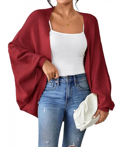 Women's 2024 Oversized Batwing Sleeve Knit Cardigan Sweaters Casual Long Outwear Coat Red $18.50 Sweaters