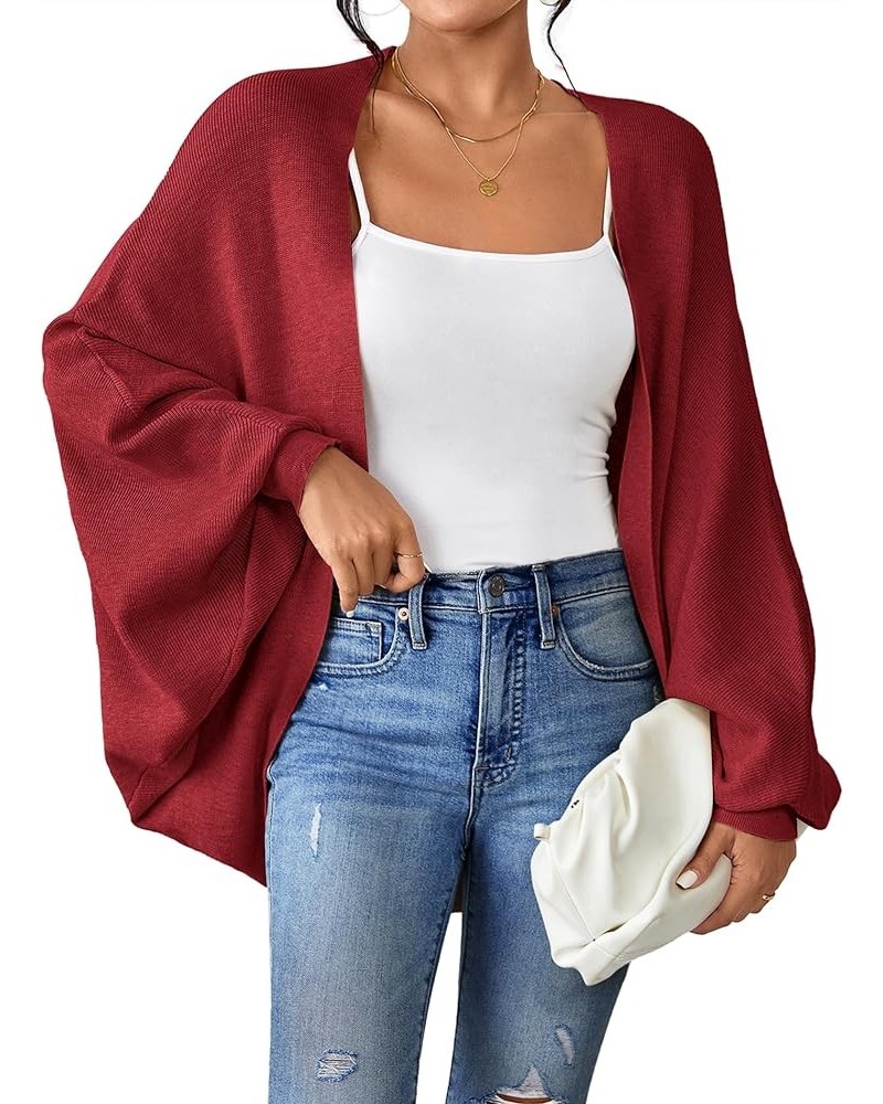 Women's 2024 Oversized Batwing Sleeve Knit Cardigan Sweaters Casual Long Outwear Coat Red $18.50 Sweaters