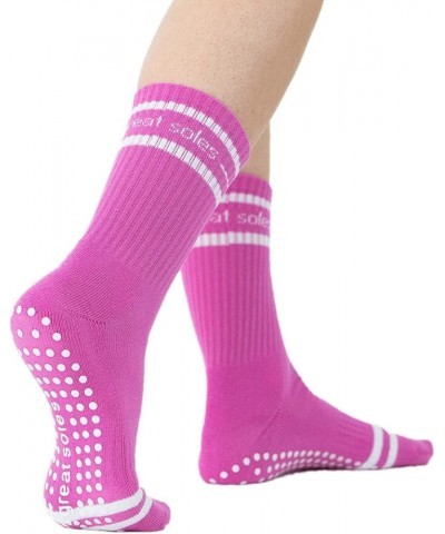 Grippy Crew Sock - Non Skid Sticky Grip Socks for Yoga, Pilates, Barre, Working Out, and Everyday Pink/White $9.24 Activewear