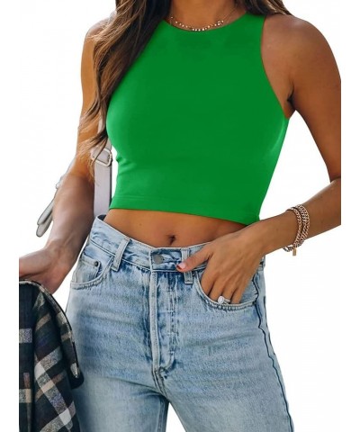 Womens Sexy Sleeveless High Neck Crop Tops Workout Cute Racerback Cropped Tank Tops Summer Clothes Teen Girls Summer Green $1...