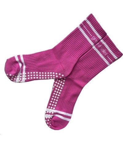 Grippy Crew Sock - Non Skid Sticky Grip Socks for Yoga, Pilates, Barre, Working Out, and Everyday Pink/White $9.24 Activewear