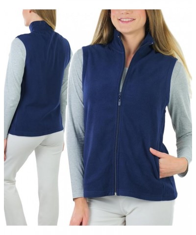 Women's Zip Up High Collar Polar Fleece Jacket Sleeveless Mock Neck Vest - Navy $16.77 Jackets