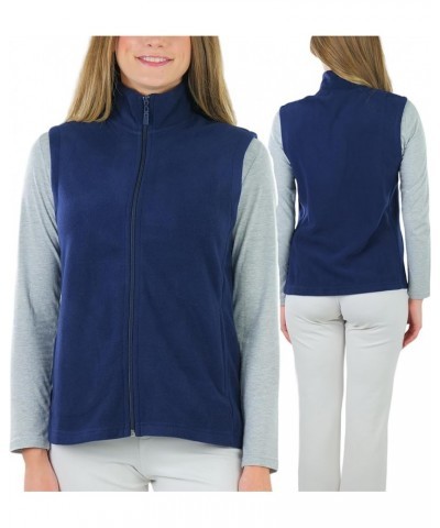 Women's Zip Up High Collar Polar Fleece Jacket Sleeveless Mock Neck Vest - Navy $16.77 Jackets