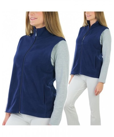 Women's Zip Up High Collar Polar Fleece Jacket Sleeveless Mock Neck Vest - Navy $16.77 Jackets