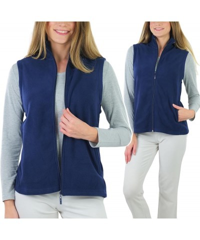 Women's Zip Up High Collar Polar Fleece Jacket Sleeveless Mock Neck Vest - Navy $16.77 Jackets