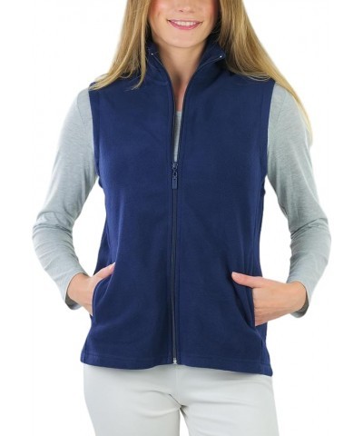 Women's Zip Up High Collar Polar Fleece Jacket Sleeveless Mock Neck Vest - Navy $16.77 Jackets