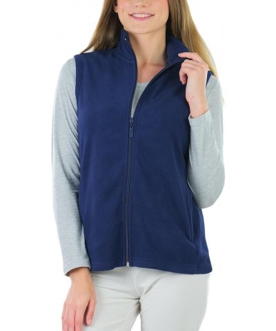 Women's Zip Up High Collar Polar Fleece Jacket Sleeveless Mock Neck Vest - Navy $16.77 Jackets