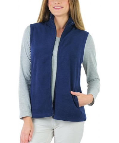 Women's Zip Up High Collar Polar Fleece Jacket Sleeveless Mock Neck Vest - Navy $16.77 Jackets