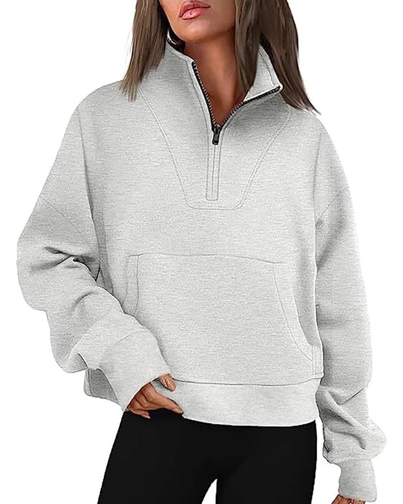 Women's Sweatshirt Half Zip Cropped Solid Color Pullover Quarter Zip Hoodie Fall Clothing Clothes Thumbholes with Pockets 2-l...