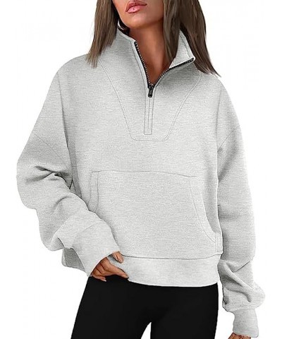 Women's Sweatshirt Half Zip Cropped Solid Color Pullover Quarter Zip Hoodie Fall Clothing Clothes Thumbholes with Pockets 2-l...