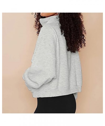 Women's Sweatshirt Half Zip Cropped Solid Color Pullover Quarter Zip Hoodie Fall Clothing Clothes Thumbholes with Pockets 2-l...