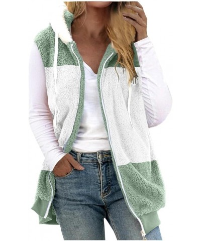 Fleece Vest Women Sleeveless Zip Up Fuzzy Sherpa Vests Color Block Hoodies Jacket Thicken Warm Winter Outerwear Q-mint Green ...