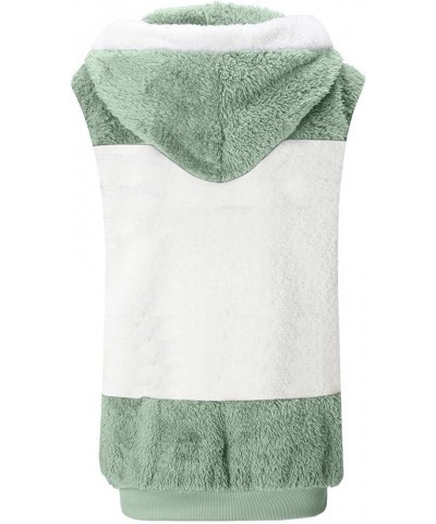 Fleece Vest Women Sleeveless Zip Up Fuzzy Sherpa Vests Color Block Hoodies Jacket Thicken Warm Winter Outerwear Q-mint Green ...