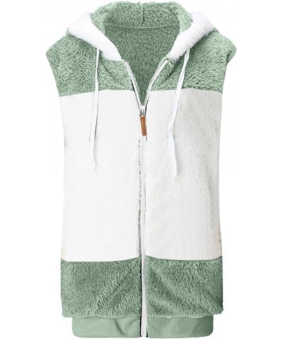 Fleece Vest Women Sleeveless Zip Up Fuzzy Sherpa Vests Color Block Hoodies Jacket Thicken Warm Winter Outerwear Q-mint Green ...