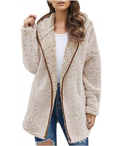 Women's Fuzzy Fleece Sherpa Jacket Long Sleeve Soft Warm Hooded Jackets Coats with Pockets Deep Apricot $18.62 Jackets