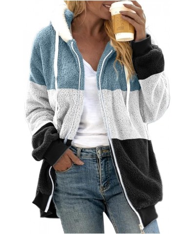 Womens Winter Coats with Hood Plus Size Fuzzy Fleece Jacket Color Block Patchwork Cardigan Coats Outerwear G-white $5.00 Jackets