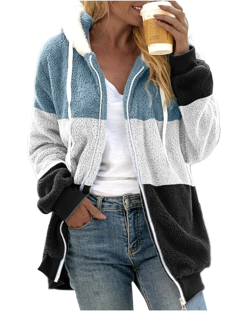 Womens Winter Coats with Hood Plus Size Fuzzy Fleece Jacket Color Block Patchwork Cardigan Coats Outerwear G-white $5.00 Jackets