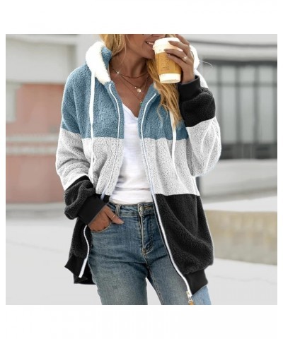 Womens Winter Coats with Hood Plus Size Fuzzy Fleece Jacket Color Block Patchwork Cardigan Coats Outerwear G-white $5.00 Jackets