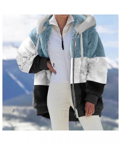 Womens Winter Coats with Hood Plus Size Fuzzy Fleece Jacket Color Block Patchwork Cardigan Coats Outerwear G-white $5.00 Jackets