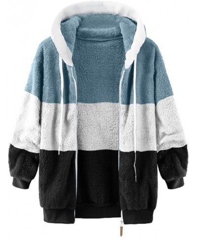 Womens Winter Coats with Hood Plus Size Fuzzy Fleece Jacket Color Block Patchwork Cardigan Coats Outerwear G-white $5.00 Jackets