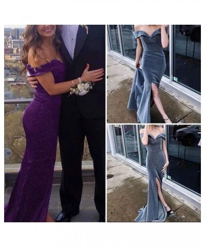 Women's Off Shoulder Side Split Mermaid Prom Evening Gown Dark Purple $33.96 Dresses