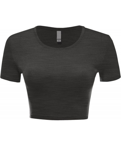 Women Ribbed Knit Casual Slim Fit Short Sleeve Crew Neck Basic Crop Top T Shirts Charcoal $10.41 T-Shirts