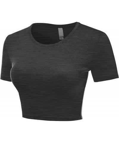 Women Ribbed Knit Casual Slim Fit Short Sleeve Crew Neck Basic Crop Top T Shirts Charcoal $10.41 T-Shirts