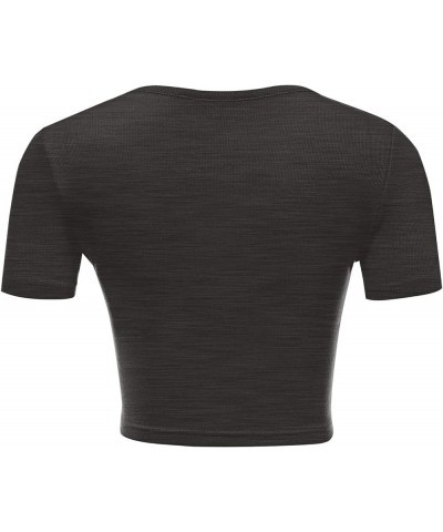 Women Ribbed Knit Casual Slim Fit Short Sleeve Crew Neck Basic Crop Top T Shirts Charcoal $10.41 T-Shirts